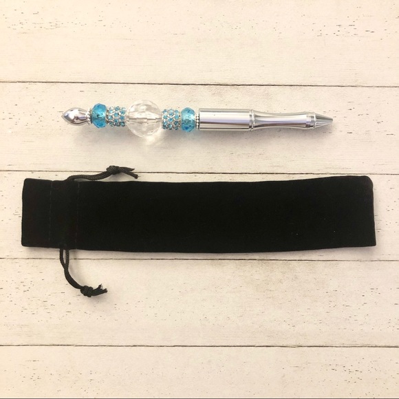 Turquoise & Silver Crystal Bling Executive Pen - Picture 3 of 5